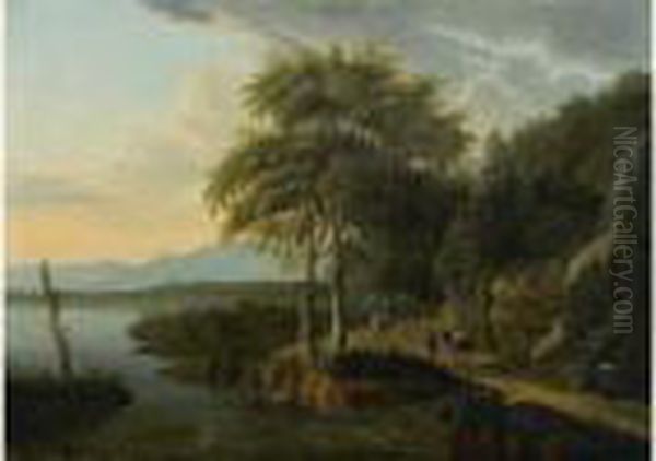 Promeneurs Au Bord Du Lac Oil Painting by Frans Swagers