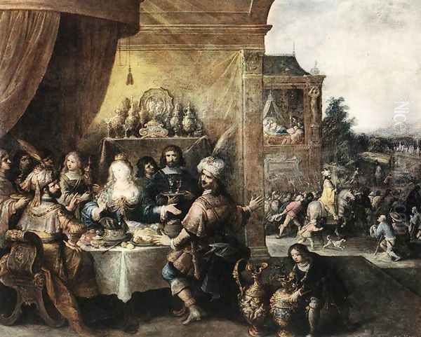 Feast of Esther Oil Painting by Frans the younger Francken