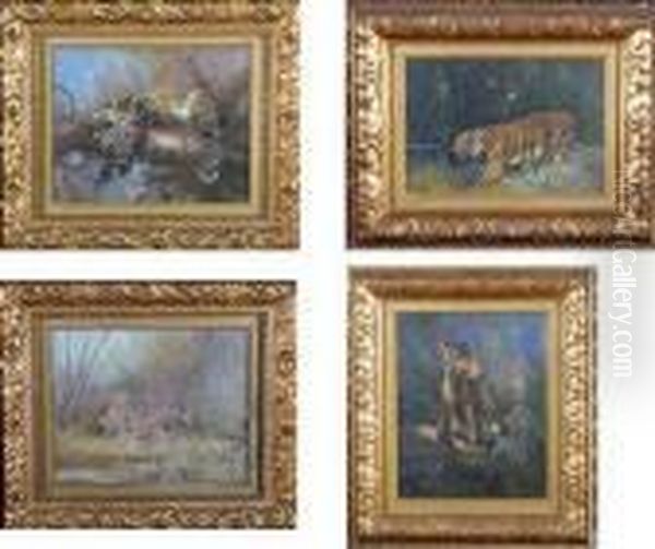 Studies Of Tigers And Leopards Oil Painting by Cuthbert Edmund Swan