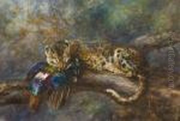 An Himalayan Leopard With Its Prey by Cuthbert Edmund Swan