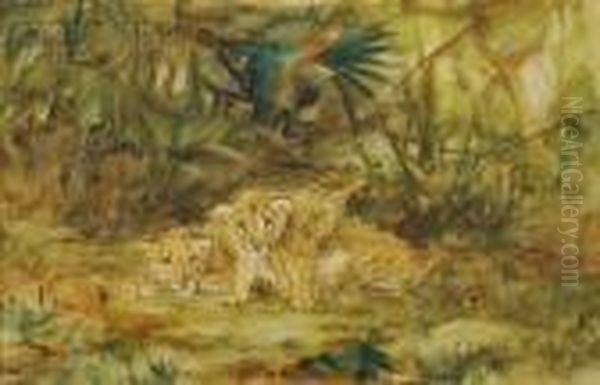 Lion Cubs Oil Painting by Cuthbert Edmund Swan