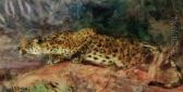 Stalking Leopard Oil Painting by Cuthbert Edmund Swan