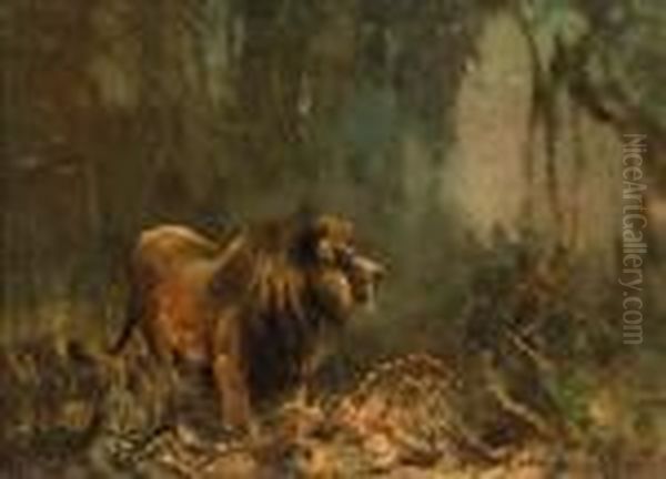 Lion Oil Painting by Cuthbert Edmund Swan