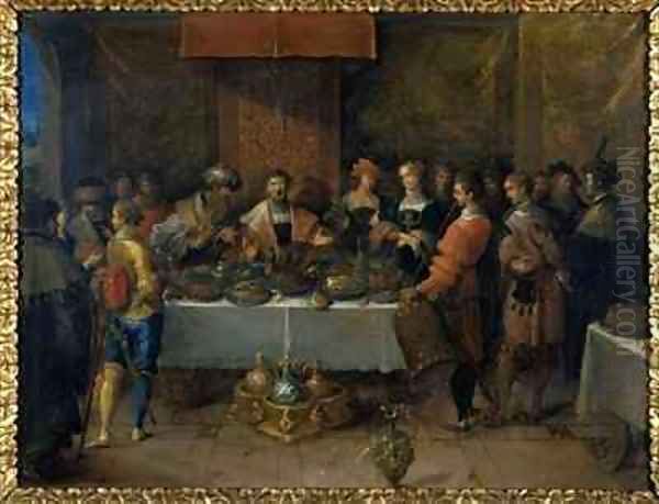 Damocles at the Table Oil Painting by Frans the younger Francken