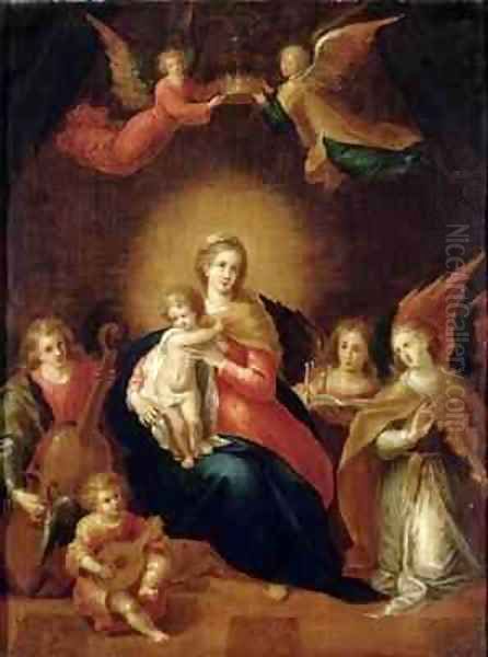 The Virgin and Child with musicmaking angels Oil Painting by Frans the younger Francken