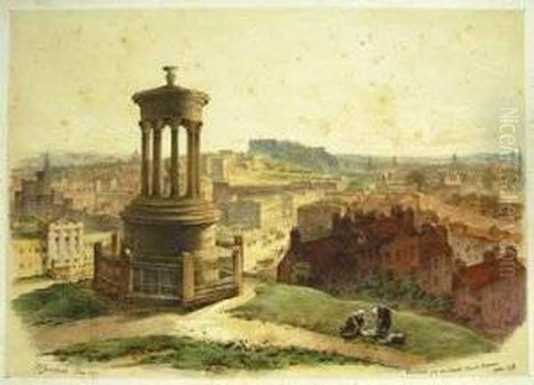 Swarbreck (samuel Dunkinfield) 
Edinburgh From Above Dugald Stuart's Monument, Calton Hill; North 
Bridge, Edinburgh; Jail Governor's House, Edinburgh Oil Painting by Samuel Dukinfield Swarbreck