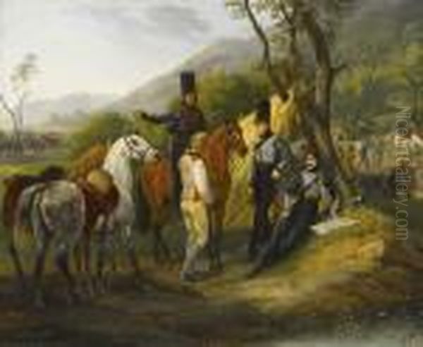 Lagebesprechung Der Franzosischen Husaren Oil Painting by Edouard Bernard Swebach