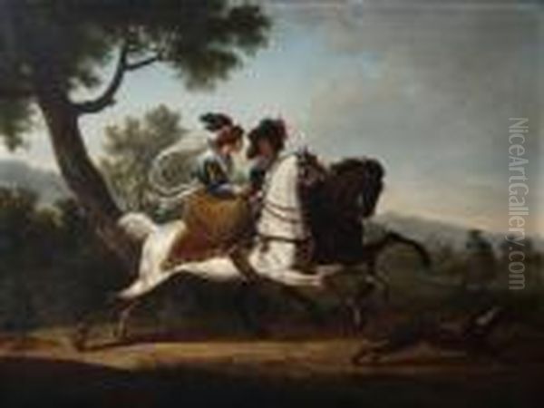 Couple De Cavaliers Oil Painting by Edouard Bernard Swebach