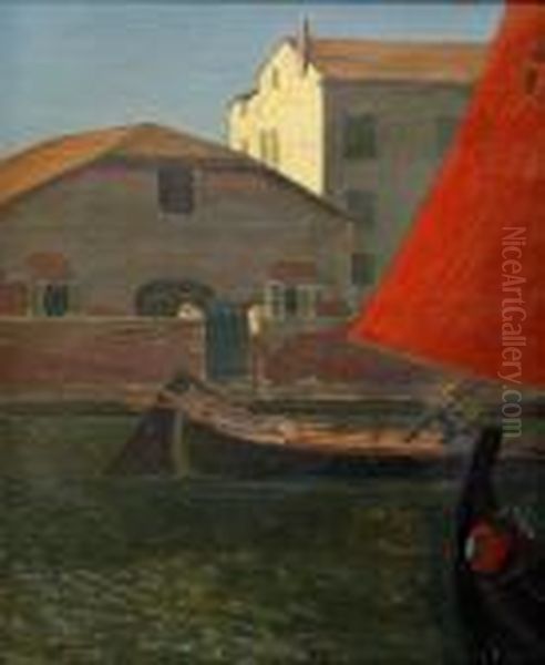 Det Roda Seglet - Chioggia Oil Painting by Pelle Swedlund