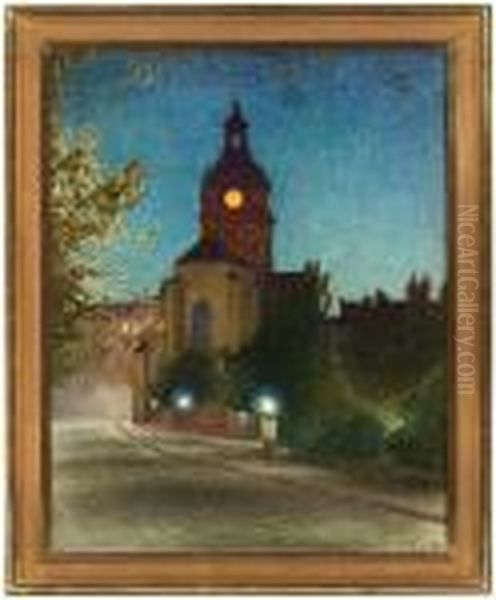 S:t Jacobs Kyrka I Skymningsljus. Signerad Ps. Duk 107,5 X 87,5 Cm Oil Painting by Pelle Swedlund