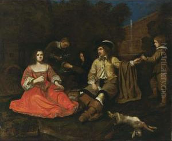 An Elegant Hunting Company Resting Oil Painting by Michiel Sweerts