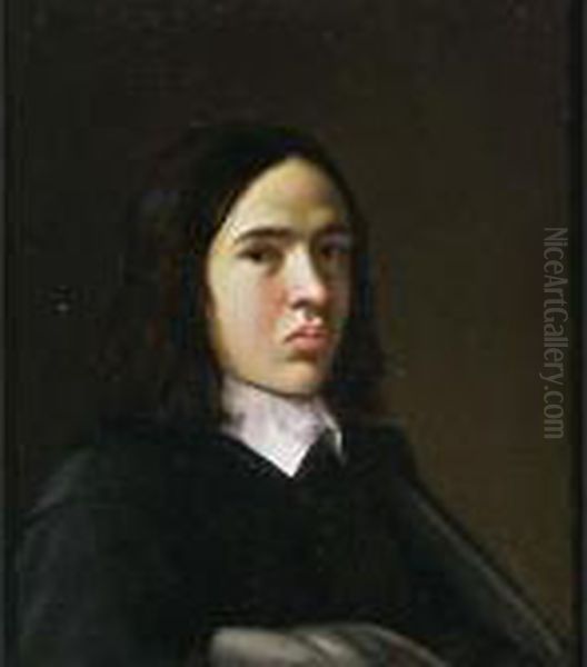 A Portrait Of A Young Man, Bust Length, Wearing A Black Suit With White Collar Oil Painting by Michiel Sweerts