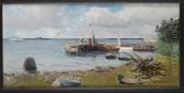 Vid Angbatsbryggan Oil Painting by Christian Fredrik Swensson