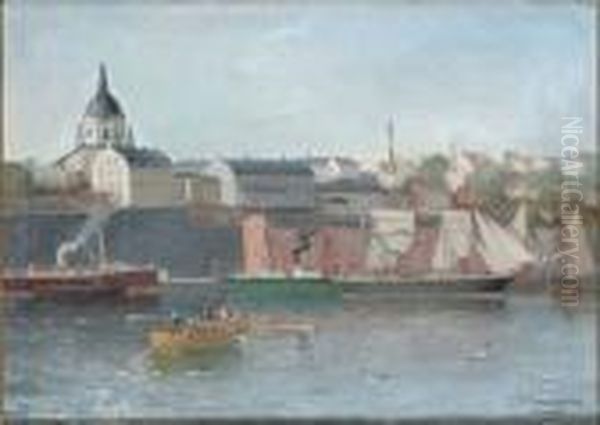 Vy Over Soder Och Katarina Kyrka Oil Painting by Christian Fredrik Swensson