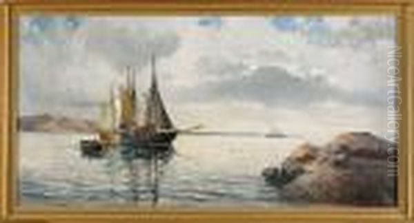 Marint Motiv, Signerad C F Svensson Oil Painting by Christian Fredrik Swensson