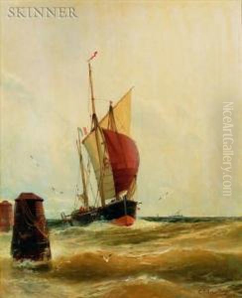 Sailing Vessel Off Shore Oil Painting by Christian Fredrik Swensson