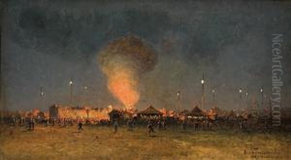 Fireworks At The Oktoberfest Oil Painting by Aleksander Swieszewski