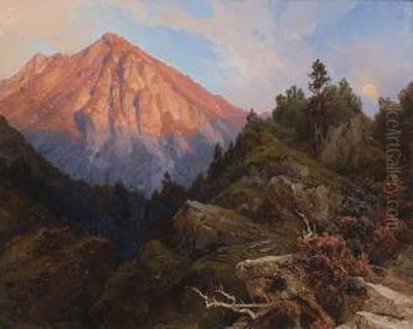 Gebirgslandschaft Im Abendlicht. Oil Painting by Aleksander Swieszewski