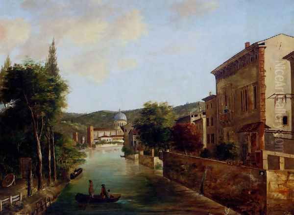 An Italian Canal Oil Painting by G. Faci