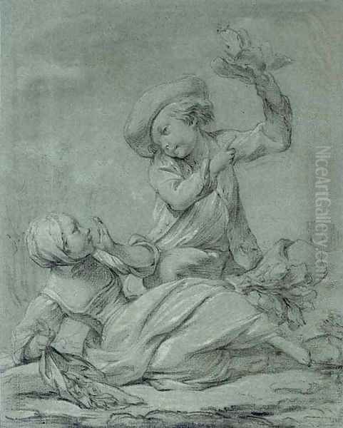 Two children playing Oil Painting by Etienne-Maurice Falconet