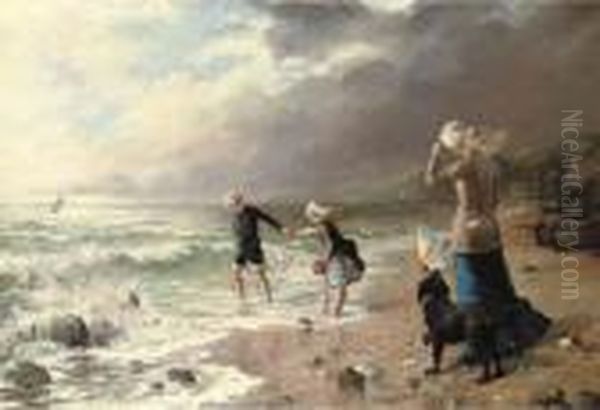 Playing In The Waves Oil Painting by George Swinstead