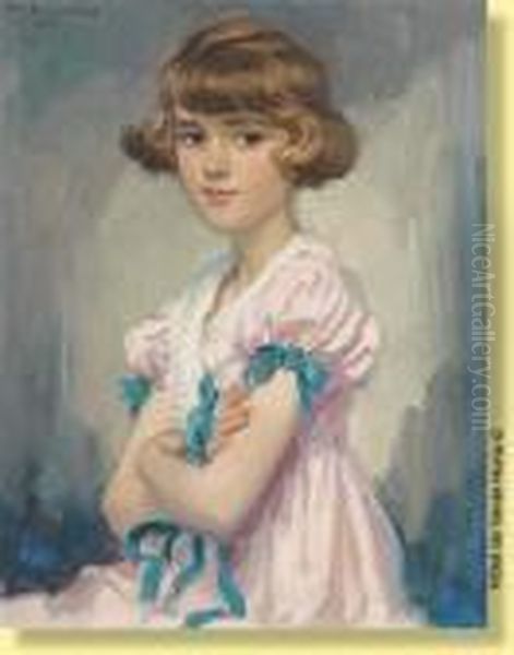 Portrait De Jeune Fille A La Robe Rose Oil Painting by Philippe Swyncop