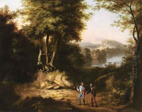 Hunters in a Landscape Oil Painting by Alvan Fisher