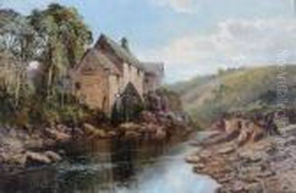 A Watermill In A North Wales Rivervalley Oil Painting by John Syer