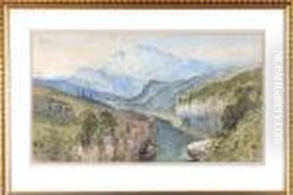 A River Valley With A Range Of Mountains In The Distance Oil Painting by John Syer