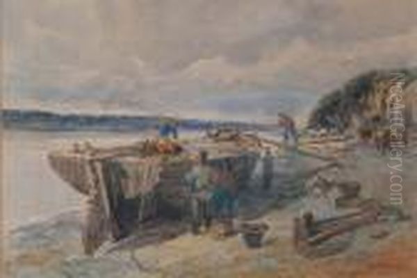 Boat Building Oil Painting by John Syer