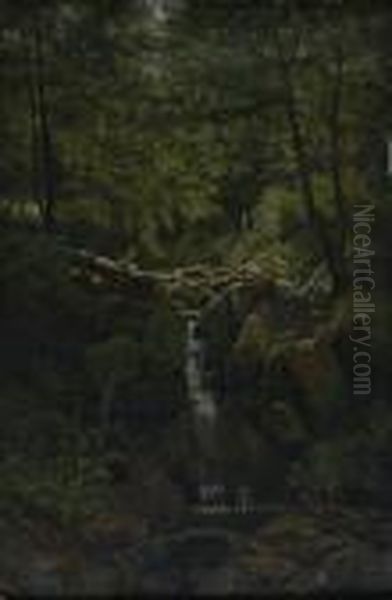 Waterfallscene Oil Painting by John Syer