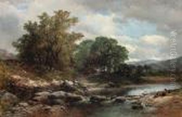 Figures Resting On A River Bank, Possibly On The Llugwy Oil Painting by John Syer