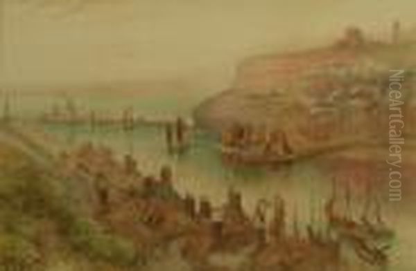 Overlooking Whitby Harbour Oil Painting by John Syer