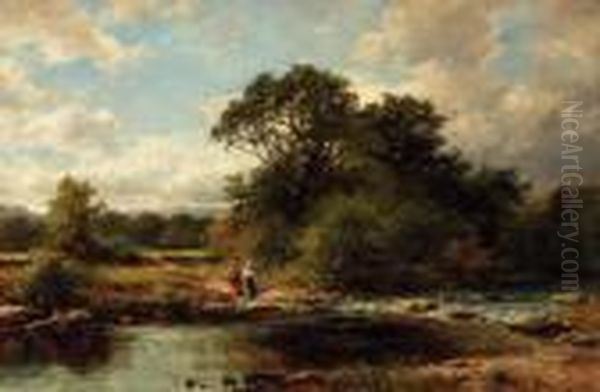 Crossing The River Oil Painting by John Syer