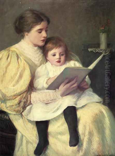 Mother and Child Reading Oil Painting by Frederick Warren Freer