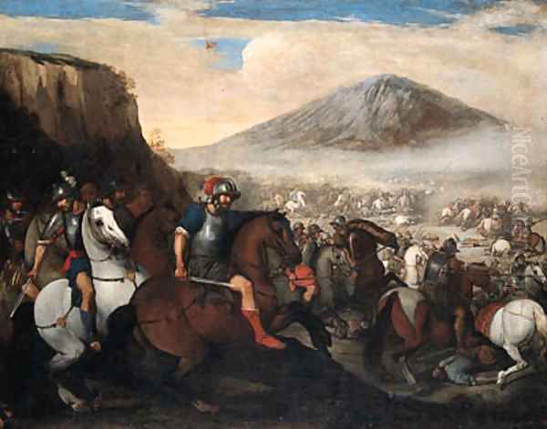 A Cavalry Battle Oil Painting by Aniello Falcone