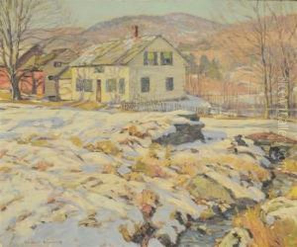 Winter Scene With Brook And Houses Oil Painting by George Gardner Symons