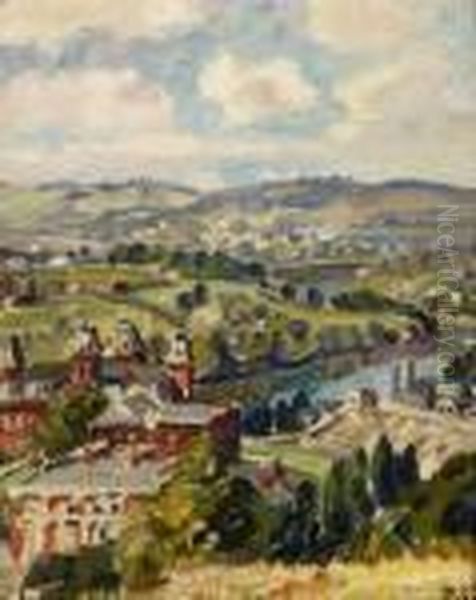 Town Along The River Oil Painting by George Gardner Symons