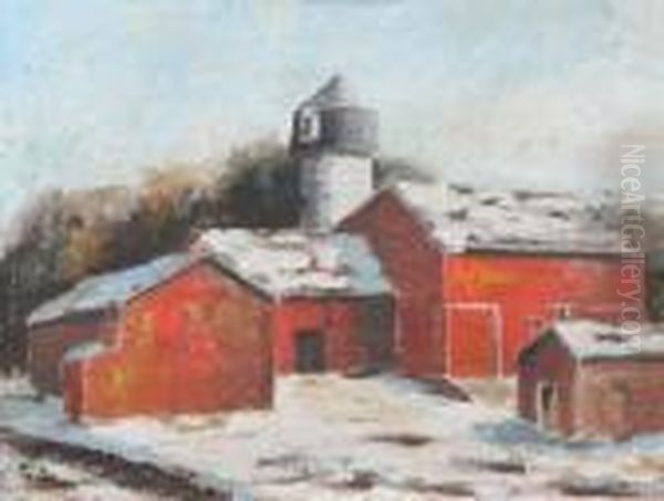 Bronxville, New York Winter Scene With Barn Oil Painting by George Gardner Symons