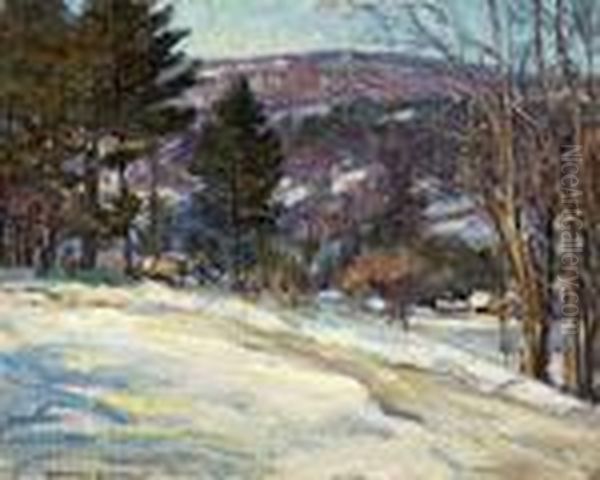 Horse And Sleigh In A Winter Landscape Oil Painting by George Gardner Symons