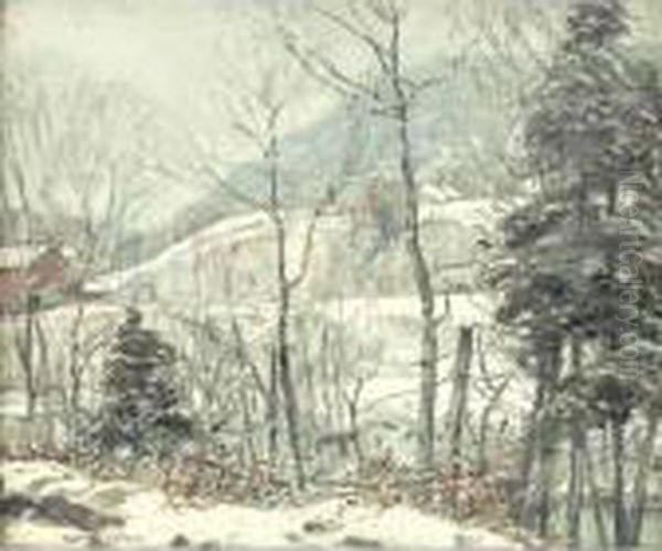 New England Winter Oil Painting by George Gardner Symons