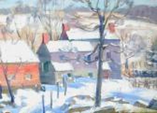 Winter Farm Scene Oil Painting by George Gardner Symons