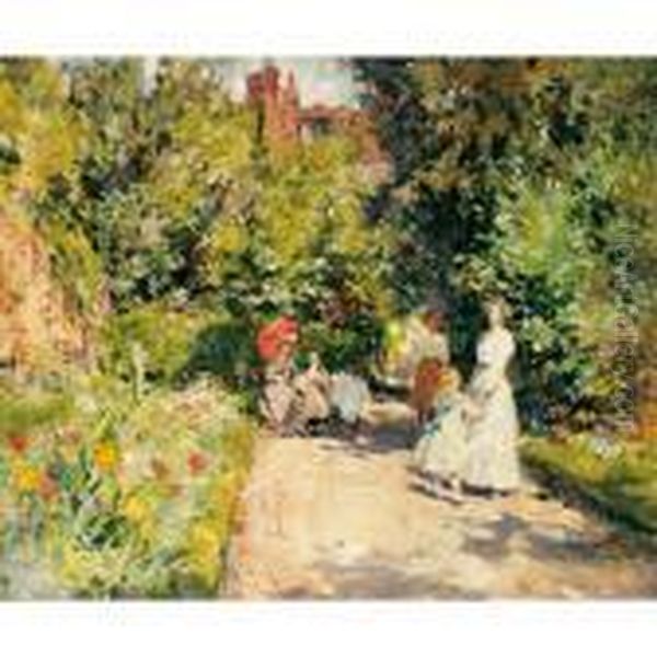 High Tea In The Walled Garden Oil Painting by William Christian Symons