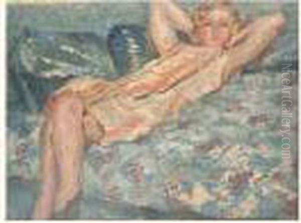 La Dame Au Divan Bleu Oil Painting by Tancrede Synave