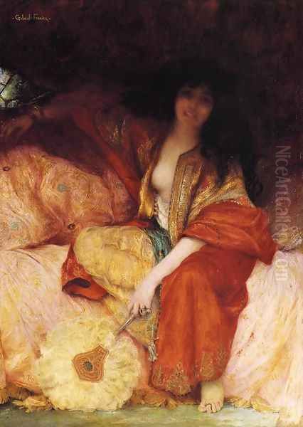 A Harem Beauty Holding a Fan Oil Painting by Gabriel Joseph Marie Augustin Ferrier