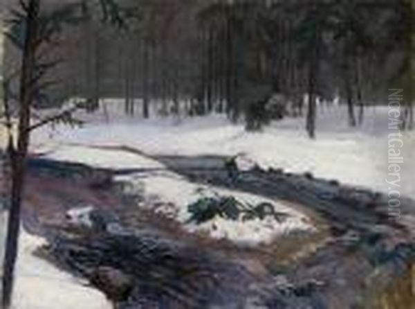 Strumien W Lesie, Przed 1903 R. Oil Painting by Henryk Szczyglinski