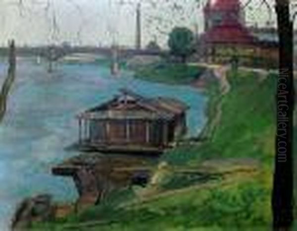 Przystan Nad Wisla Oil Painting by Henryk Szczyglinski