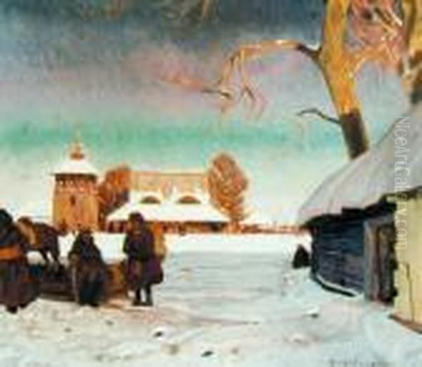 Zimowy Dzien Oil Painting by Henryk Szczyglinski