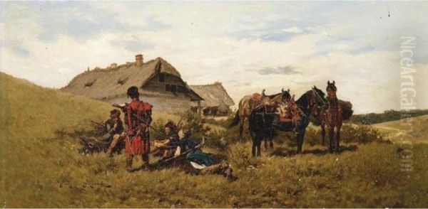 Resting Cossacks Oil Painting by Wladyslaw Szerner