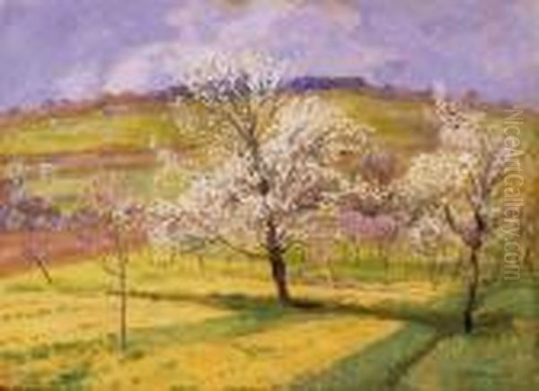 Blooming Trees Oil Painting by Lajos Szlanyi